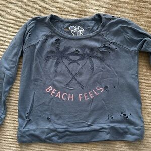 Chaser Women’s XS distressed blue “beach feels” sweatshirt